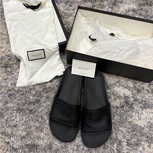 Gucci Black Leather Slides